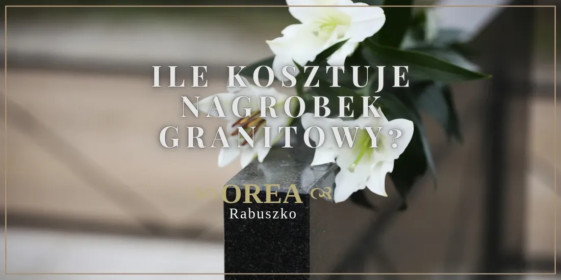 Białe lilie na nagrobku z ciemnego granitu